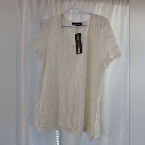 Women's Ivory White XL Lace Blouse Short Sleeve